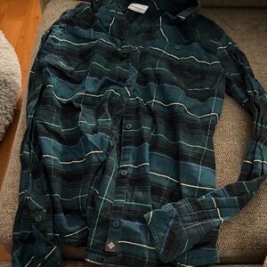 Columbia Plaid Button-Up Shirt with Hood